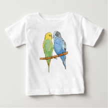 Two cute blue and green Budgies