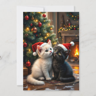 Two cute Christmas kitten with Santa hats Feiertagskarte