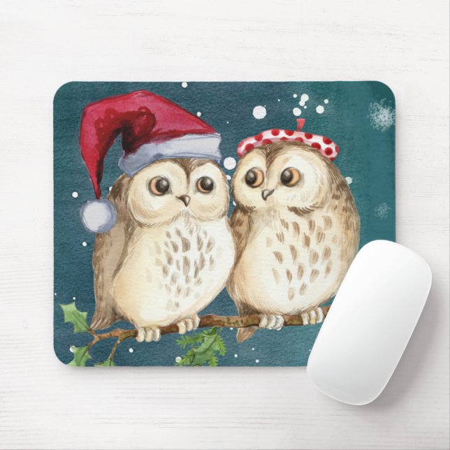 Two cute drawn Owls Mousepad (Mit Mouse)