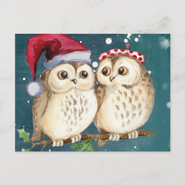 Two cute drawn Owls Postkarte (Vorderseite)