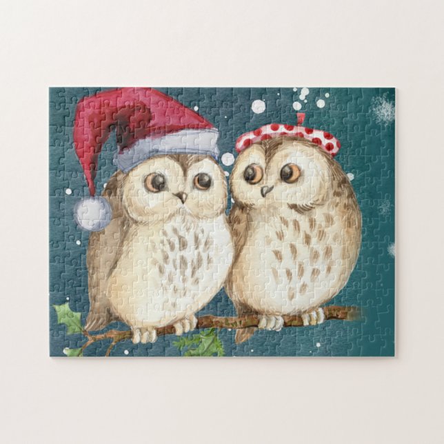 Two cute drawn Owls Puzzle (Horizontal)