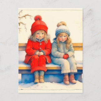 Two Cute Little Children Chritmas  Postkarte
