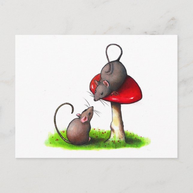 two Cute Little Mice and a Toadstool: Artwork Postkarte (Vorderseite)