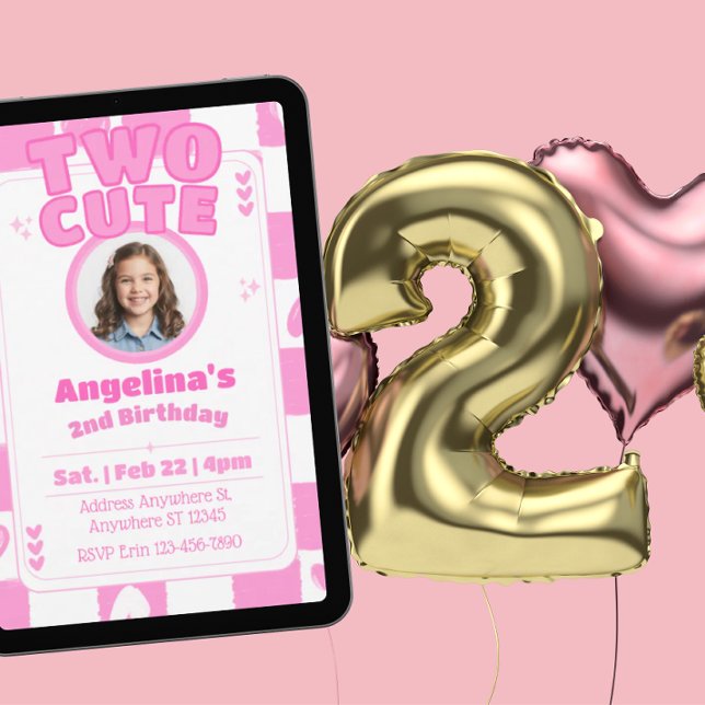 Two Cute Pink & White Hearts 2nd Birthday Picture Einladung (Von Creator hochgeladen)