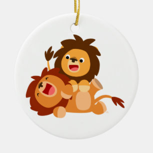 Two Cute Playful Cartoon Lions Ornament