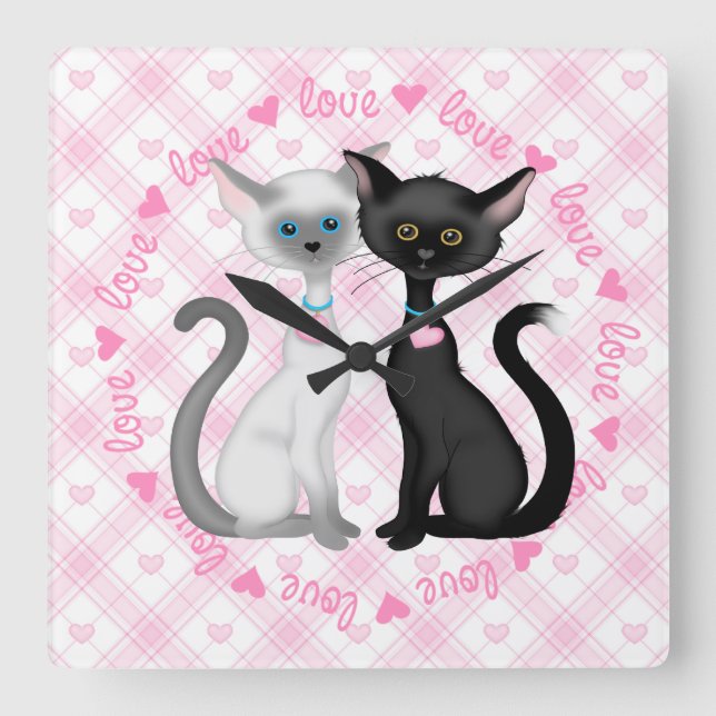 Two Cute Siamese Cats Quadratische Wanduhr (Vorderseite)