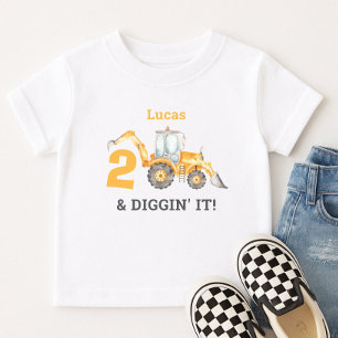 Two & Diggin' It Construction 2. Geburtstagsname Kleinkind T-shirt