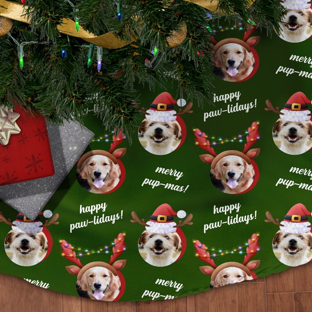 Two Dog Photo Santa Reindeer Antler Hat Christmas Polyester Weihnachtsbaumdecke (Von Creator hochgeladen)
