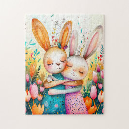 Two Easter Bunnies in Tulip Field Puzzle