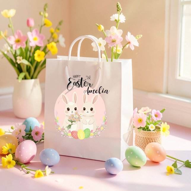 Two Easter Bunnies Personalized Gift Bag Mittlere Geschenktüte (Von Creator hochgeladen)