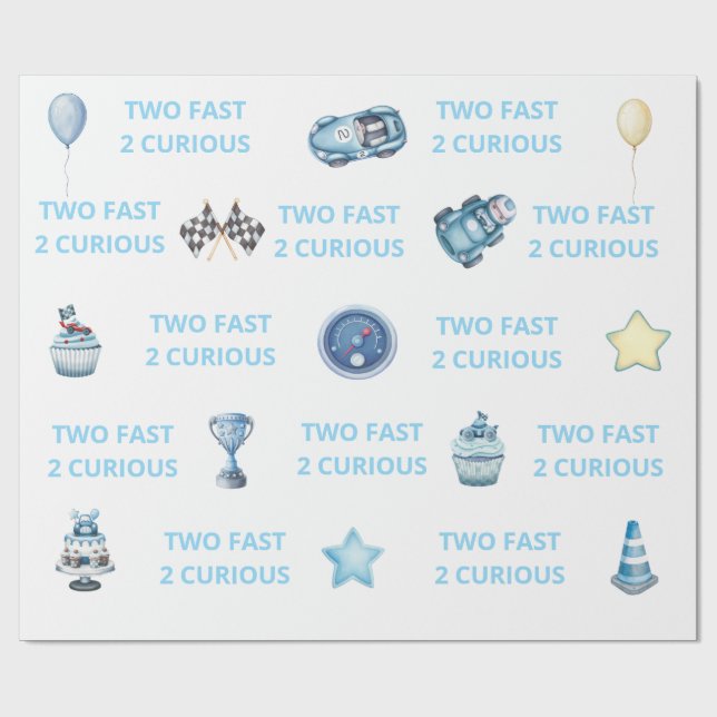 Two Fast 2 Curious Race Car Wrapping Paper Geschenkpapier (Flach)