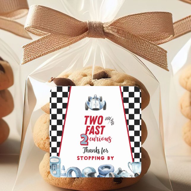 Two Fast 2nd birthday Boy Racing Thank You  Quadratischer Aufkleber (Von Creator hochgeladen)