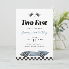 Two Fast 2nd Birthday Vintage Race Car Watercolor Einladung