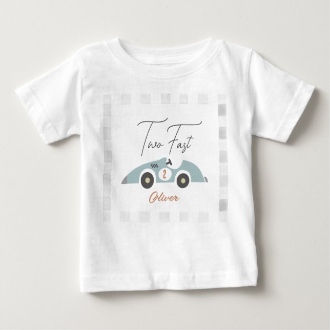 Two Fast Blue Race Car Boy 2nd Birthday Baby T-shirt (Vorderseite)