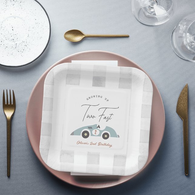 Two Fast Blue Race Car Boy 2nd Birthday Pappteller (Von Creator hochgeladen)