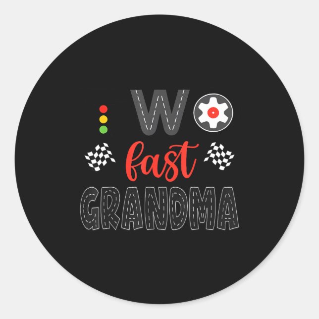 Two Fast Grandma Racing Car Birthday Boy Matching  Runder Aufkleber (Vorderseite)