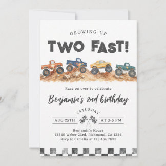 Two Fast Monster Truck 2. Geburtstag Einladung