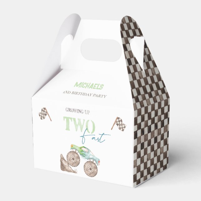 TWO Fast Monster Truck Birthday Favor Box Geschenkschachtel (Vorderseite)