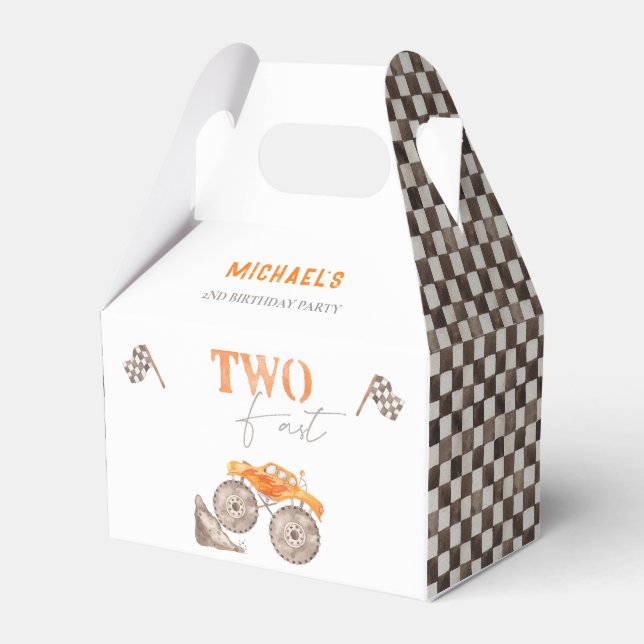 TWO Fast Monster Truck Birthday Favor Box Geschenkschachtel (Vorderseite)