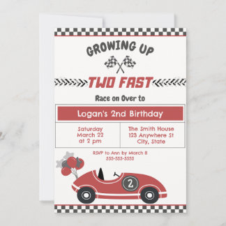 "Two Fast" Race Car 2. Geburtstag Party Einladung