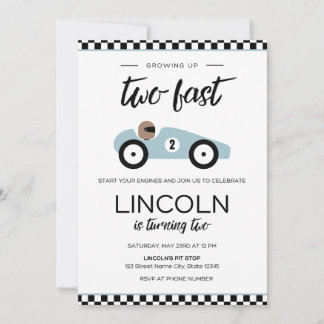 Two Fast Race Car Birthday Invitation Einladung