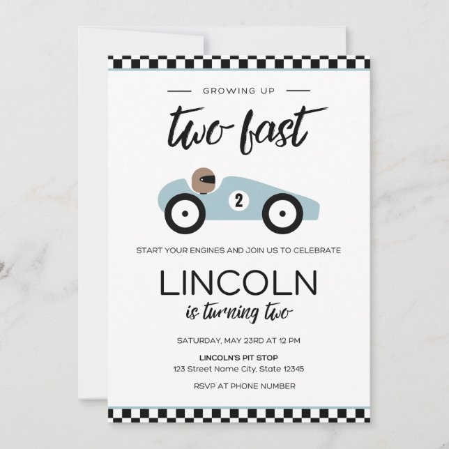 Two Fast Race Car Birthday Invitation Einladung (Vorderseite)