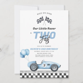 Two Fast Race Car Boy 2nd Birthday Invitation Einladung
