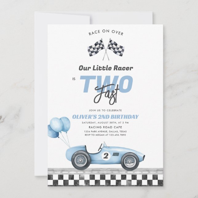 Two Fast Race Car Boy 2nd Birthday Invitation Einladung (Vorderseite)