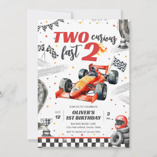 Two Fast Race Car Boy 2nd Birthday Invitation Einladung