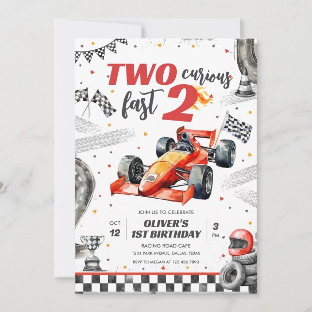 Two Fast Race Car Boy 2nd Birthday Invitation Einladung (Vorderseite)