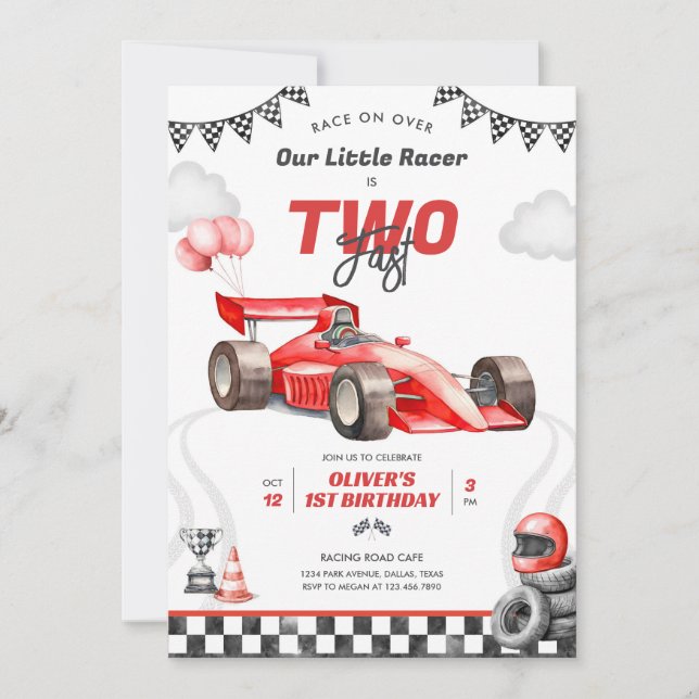 Two Fast Race Car Boy 2nd Birthday Invitation Einladung (Vorderseite)