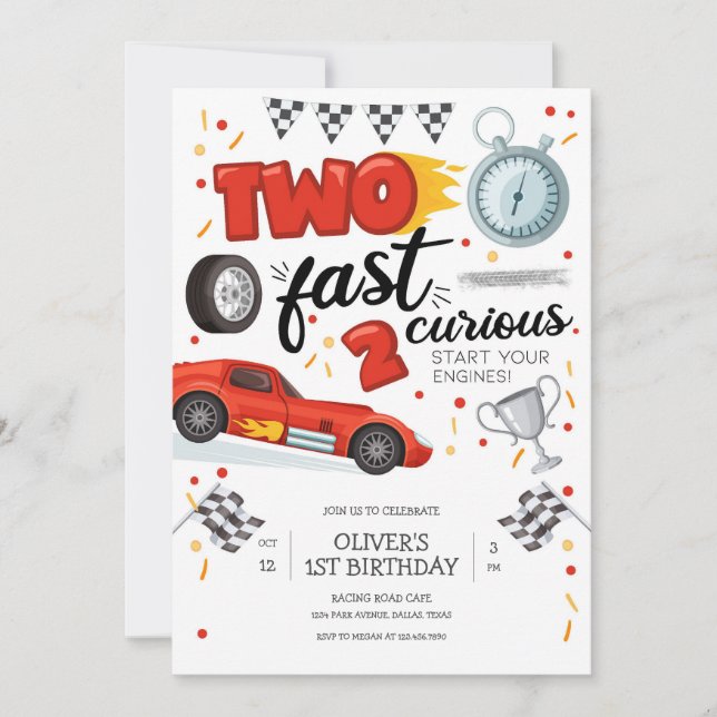Two Fast Race Car Boy 2nd Birthday Invitation Einladung (Vorderseite)