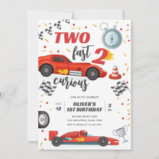 Two Fast Race Car Boy 2nd Birthday Invitation Einladung