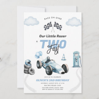 Two Fast Race Car Boy 2nd Birthday Invitation Einladung