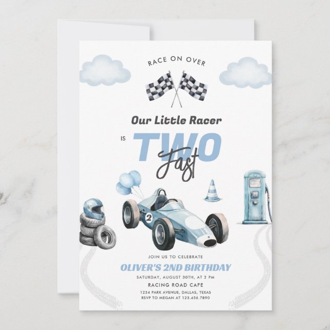 Two Fast Race Car Boy 2nd Birthday Invitation Einladung (Vorderseite)