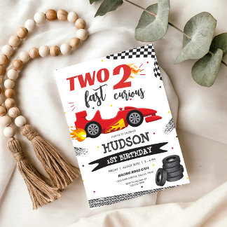 Two Fast Race Car Boy 2nd Birthday Invitation Einladung