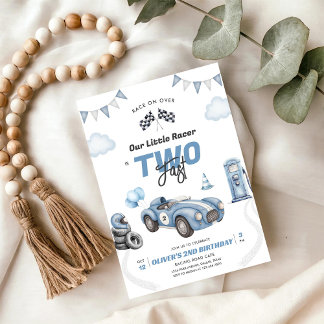 Two Fast Race Car Boy 2nd Birthday Invitation Einladung