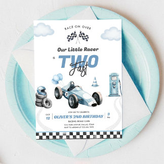 Two Fast Race Car Boy 2nd Birthday Invitation Einladung