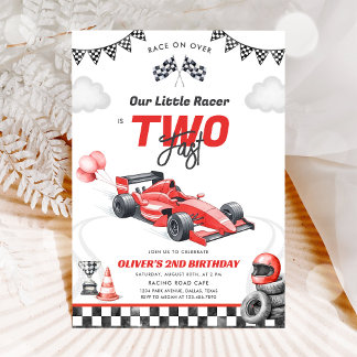 Two Fast Race Car Boy 2nd Birthday Invitation Einladung