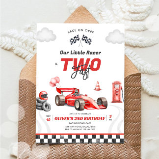 Two Fast Race Car Boy 2nd Birthday Invitation Einladung