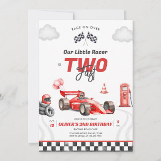 Two Fast Race Car Boy 2nd Birthday Invitation Einladung