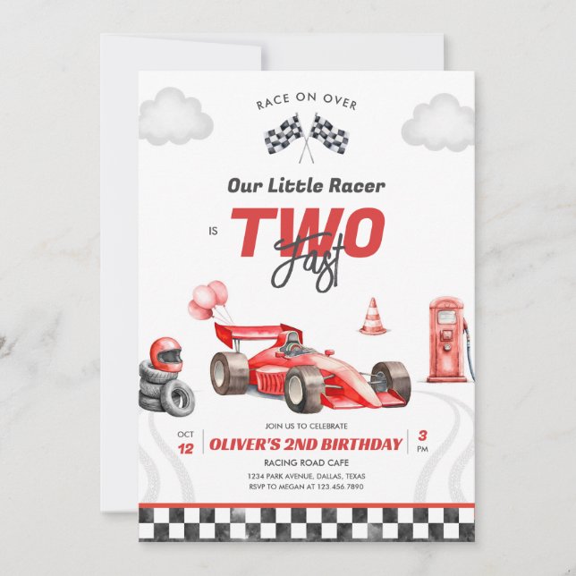 Two Fast Race Car Boy 2nd Birthday Invitation Einladung (Vorderseite)
