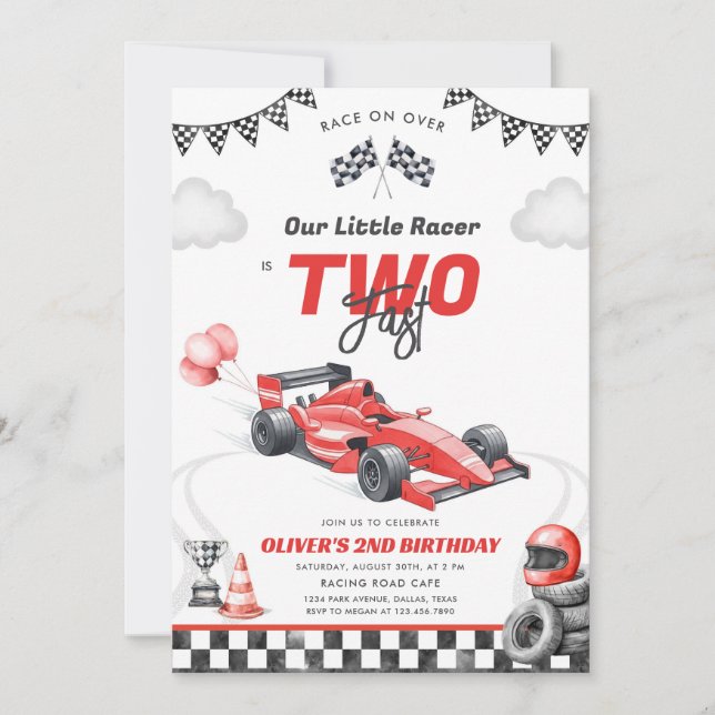 Two Fast Race Car Boy 2nd Birthday Invitation Einladung (Vorderseite)