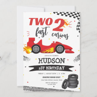 Two Fast Race Car Boy 2nd Birthday Invitation Einladung