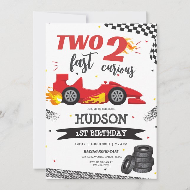 Two Fast Race Car Boy 2nd Birthday Invitation Einladung (Vorderseite)