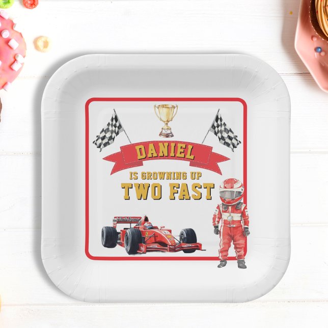 Two Fast Race Car Checkered Flag Birthday Pappteller (Von Creator hochgeladen)