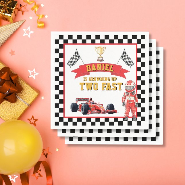Two Fast Racing Theme Karierte Flaggen-Party Serviette (Von Creator hochgeladen)