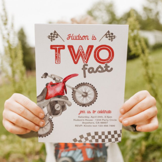 Two Fast Red Dirt Bike Invitation Einladung (Von Creator hochgeladen)