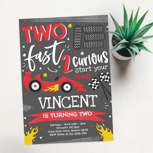 Two Fast Red Rennwagen 2. Geburtstag Einladung (Von Creator hochgeladen)