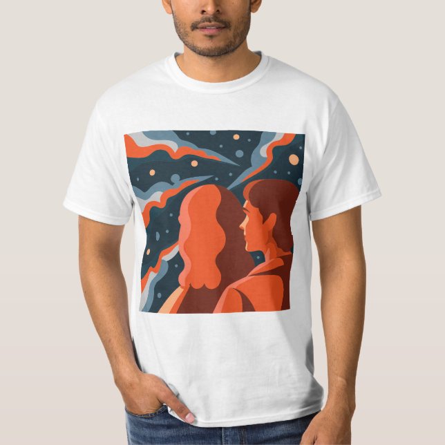Two Figures Contemplating an Abstract Cosmic Scene T-Shirt (Vorderseite)
